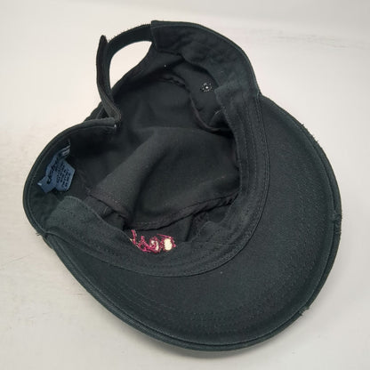 District Army Cap Black One Size Pink Posh Script Embroidery Frayed Edge Hat