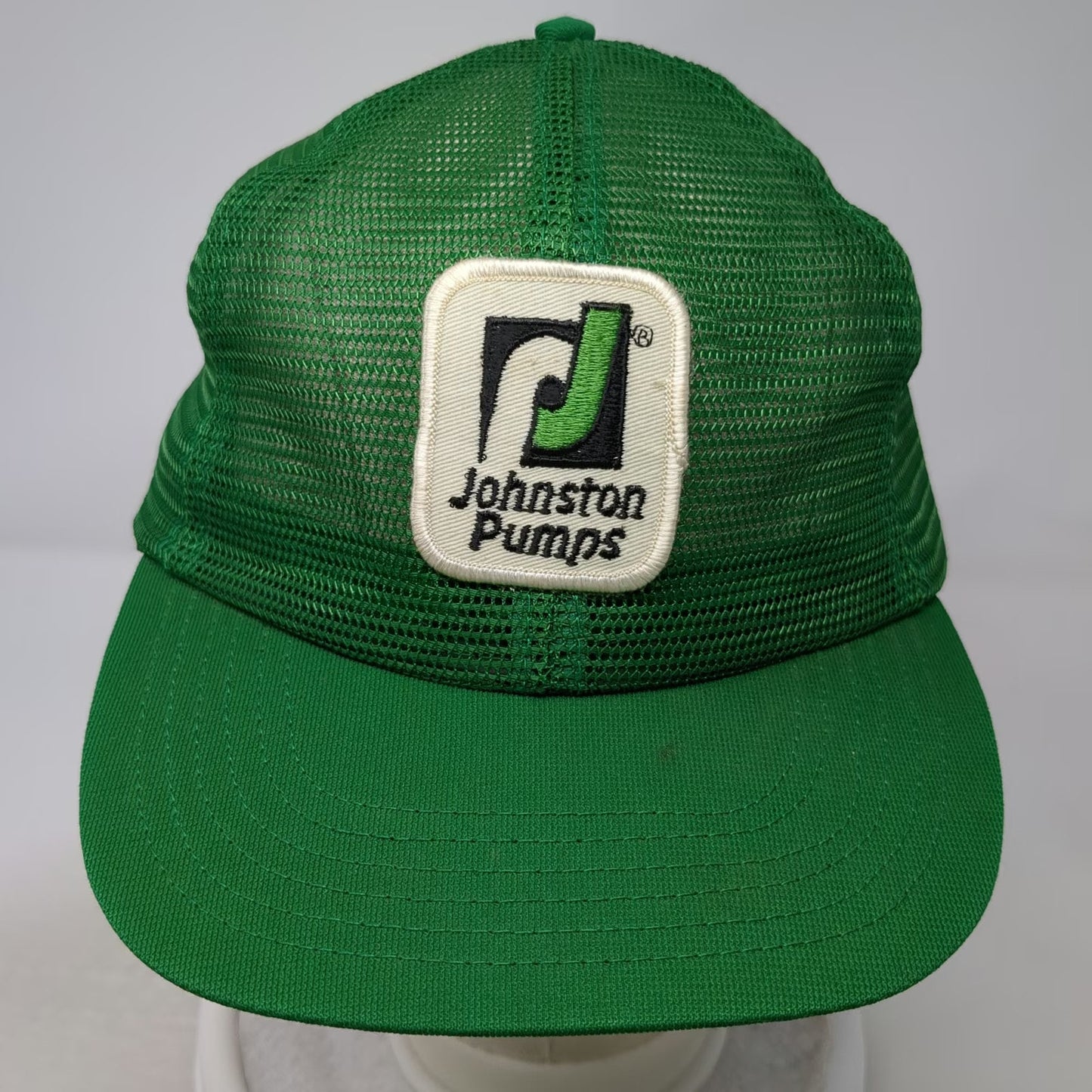 Pro Fit Trucker Hat Green Vintage Johnston Pumps Logo Mesh Snapback Made USA