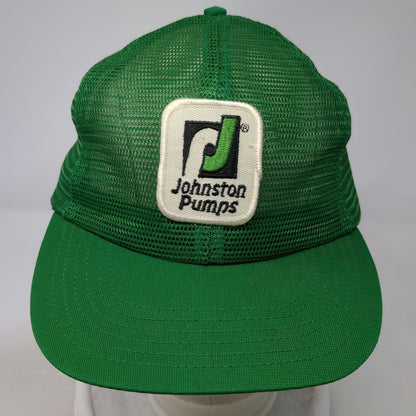 Pro Fit Trucker Hat Green Vintage Johnston Pumps Logo Mesh Snapback Made USA
