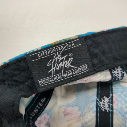 City Hunter 5 Panel Blue Floral Hat Denim Brim One Size Strapback Cotton NY Logo