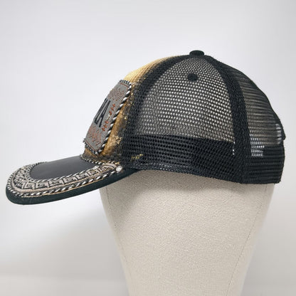 J&A Trucker Hat Black One Size Colima Mexico Patch Greek Key Studded Mesh Back