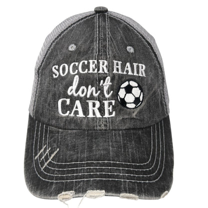 Soccer Hair Don't Care Strapback Trucker Hat Gray One Size Mesh Back
