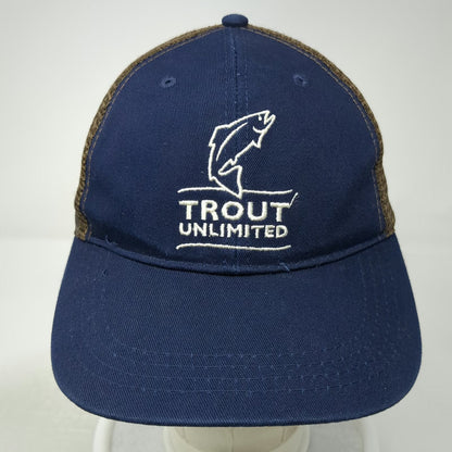 Trout Unlimited Baseball Cap Blue Brown OSFM Mesh Back Curved Brim Fishing Hat