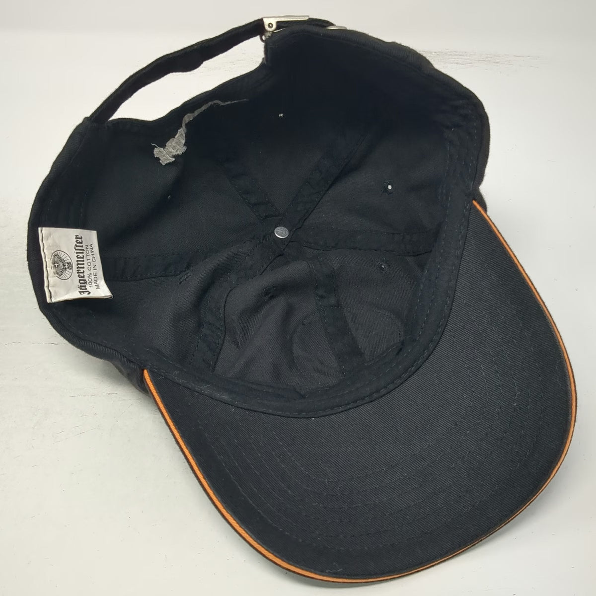 Jägermeister Baseball Cap Black One Size Rubber Patch Orange Brim Piping Hat