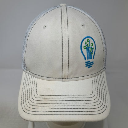 New Era Baseball Cap White L 39THIRTY Mesh Back Fitted Lightbulb Logo Hat Blue