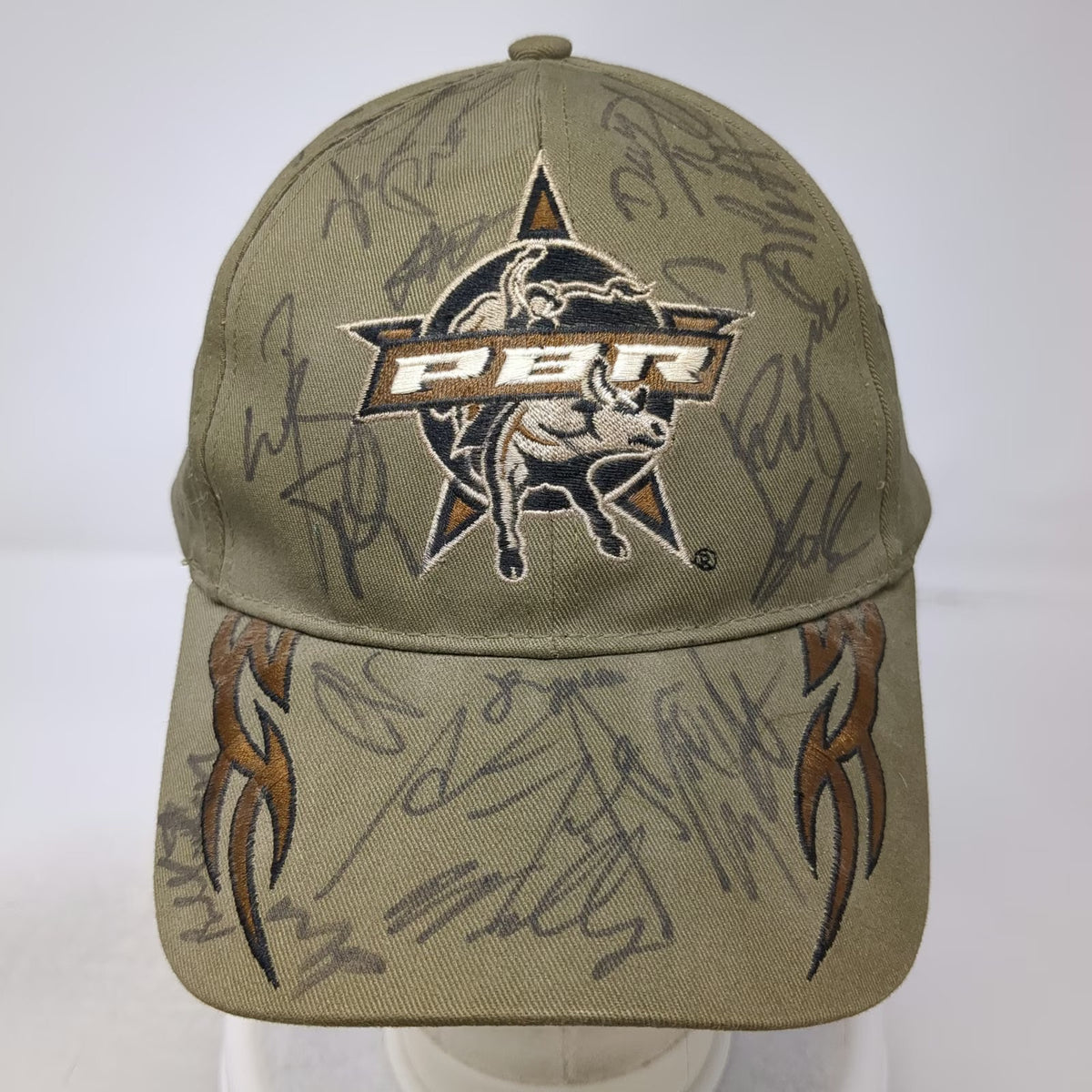 M&F PBR Bull Riders Baseball Cap Brown One Size Autographed Flame Cotton Hat