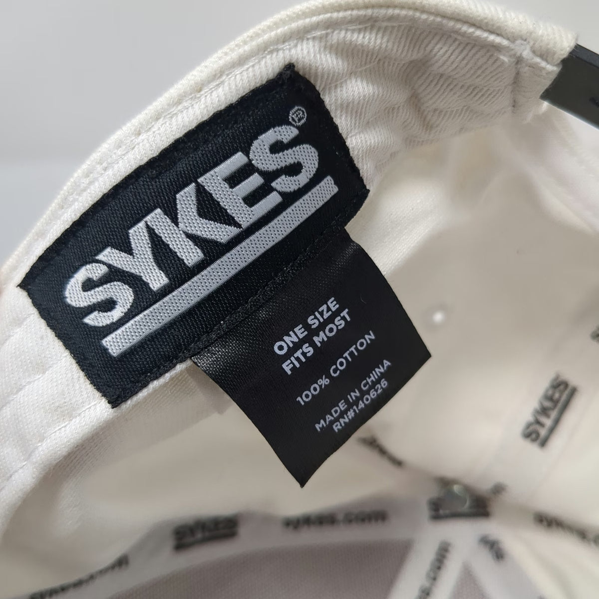 Sykes Snapback Hat White Black One Size Flat Brim Logo Patch Two Tone Cotton