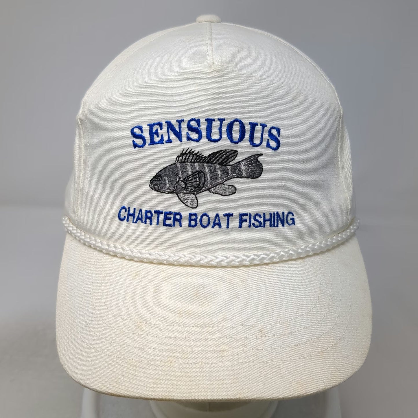 Yupoong 5 Panel White One Size Snapback Rope Hat Sensuous Charter Boat Fishing