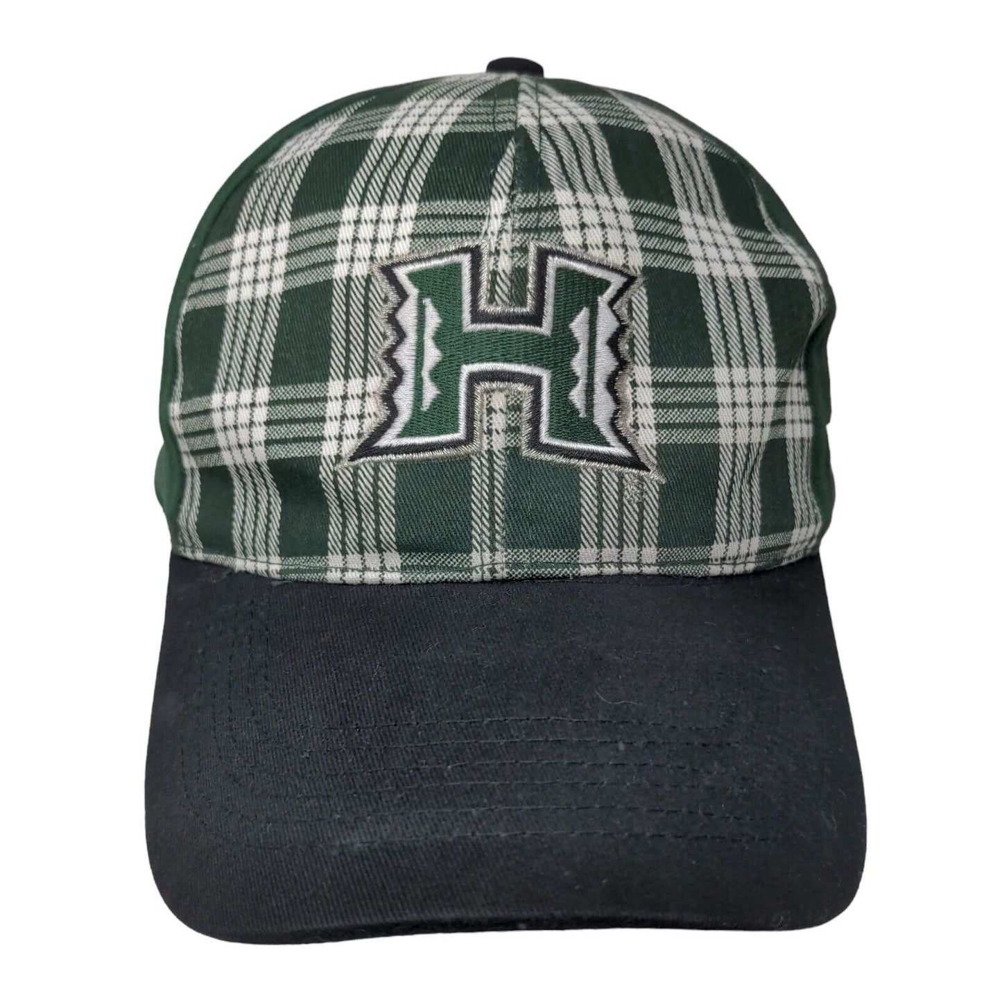 KOP Distributors Hawaii Men's Strapback Hat Green Plaid Embroidered Logo