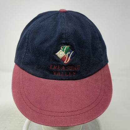 J&M Sportswear Baseball Cap Blue Red One Size Leather Strapback Canada Made Hat