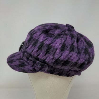 Unbranded Women's Knit Cadet Cap Purple Houndstooth Logo O Accent