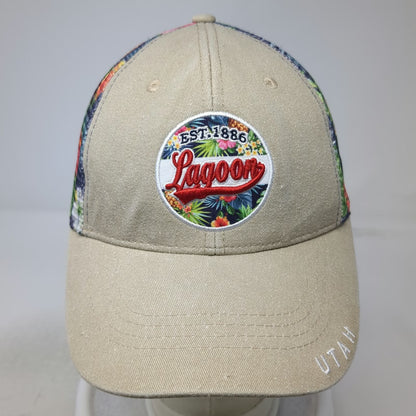 Lucky 7 Trucker Hat Beige One Size Lagoon Utah Floral Mesh Snapback EST 1886