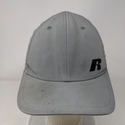 Russell Fitted Hat Gray S/M Lightweight Graphic Logo Vented Holes 6 Panel