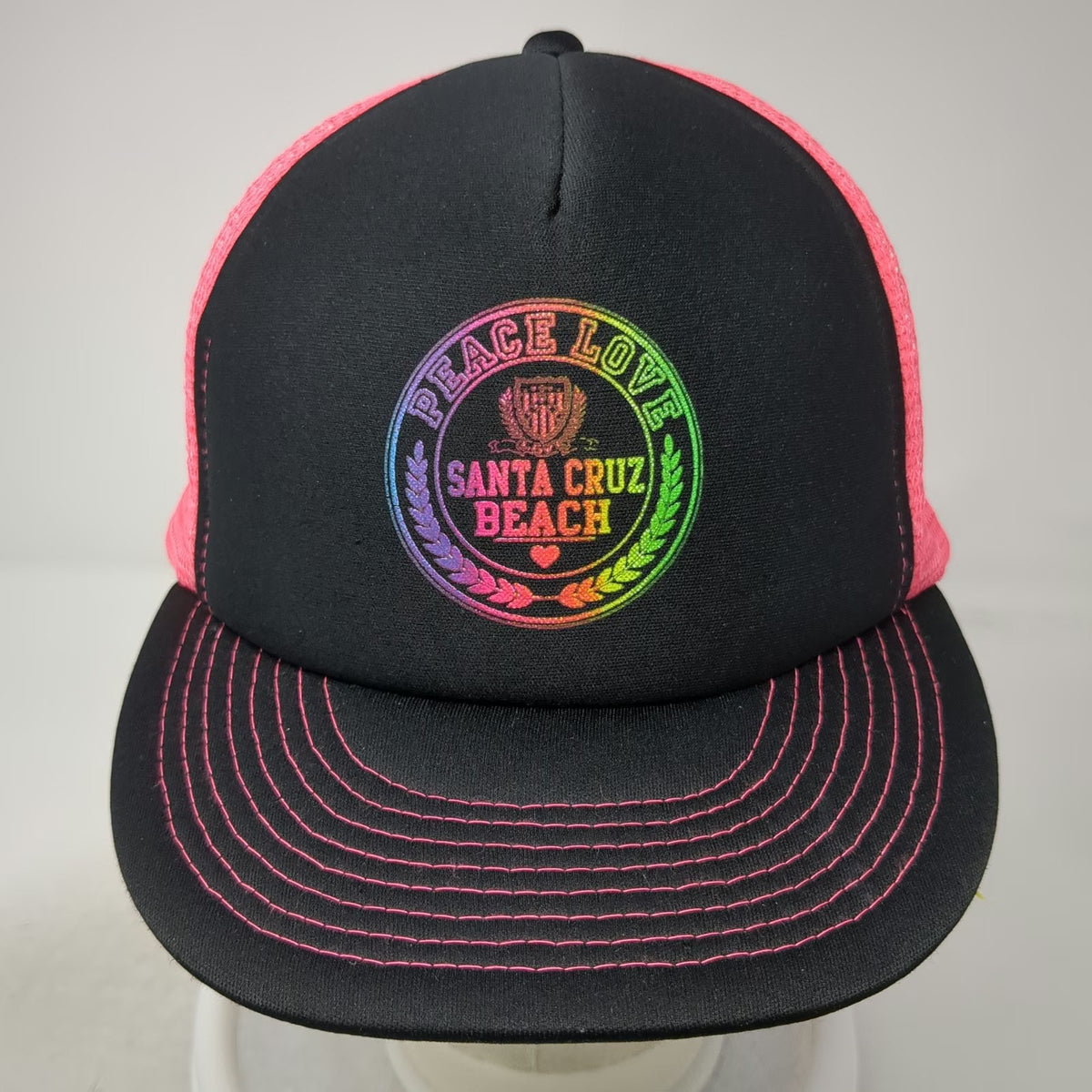 Cobra Trucker Hat Black Pink One Size Peace Love Santa Cruz Beach Snapback Mesh
