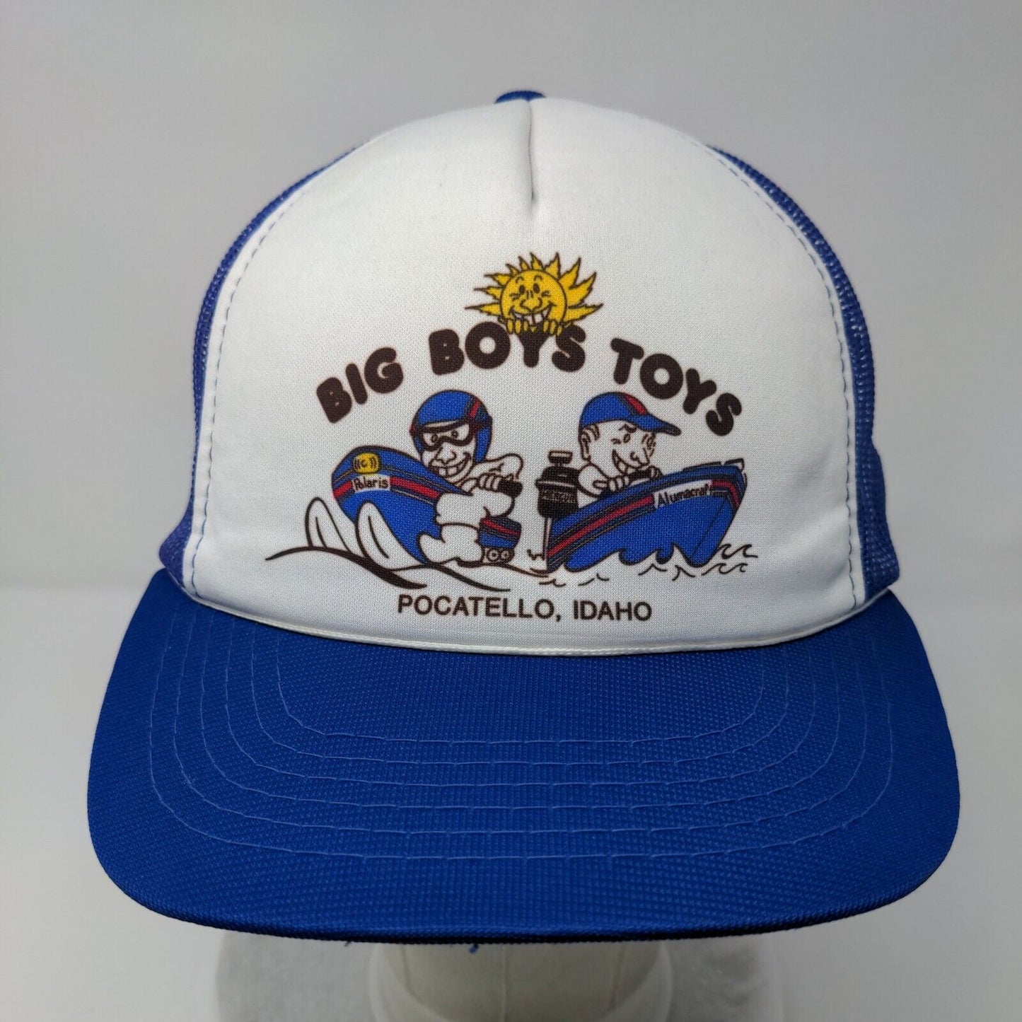 Big Boys Toys Pocatello Idaho Snapback Trucker Hat Blue OSFA Mesh Back Polyester