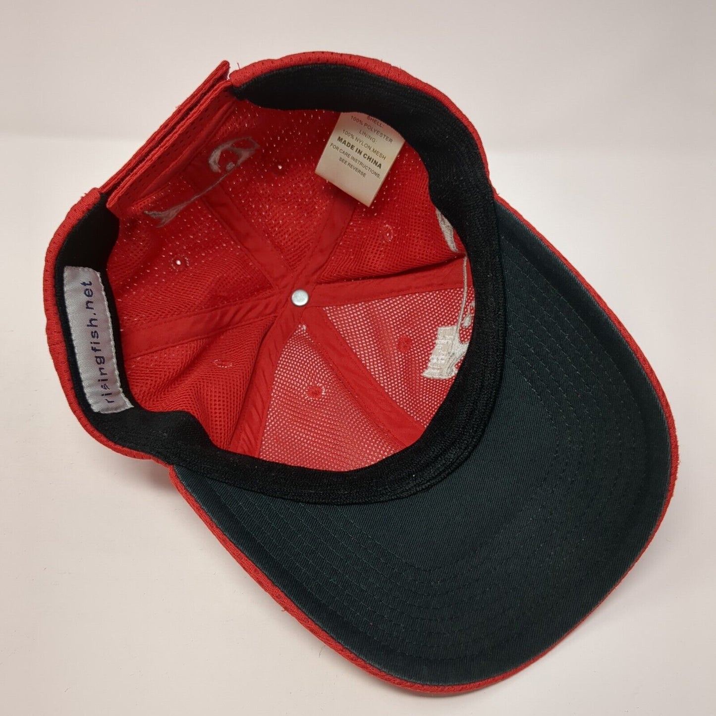 Rising Fish Strapback Hat Red One Size Adjustable Embroidered 6 Panel
