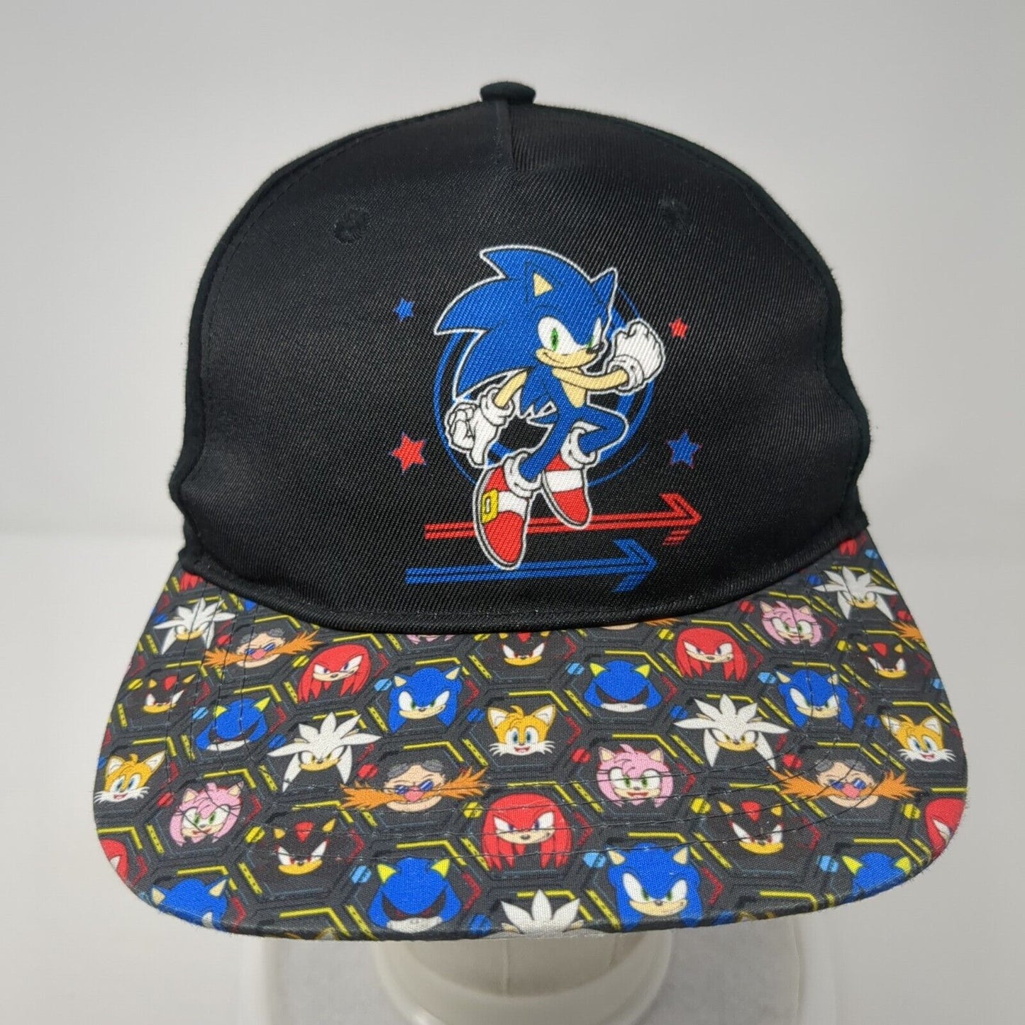 Sonic The Hedgehog Snapback Hat Black OS Adjustable Vented Holes 6 Panel SEGA