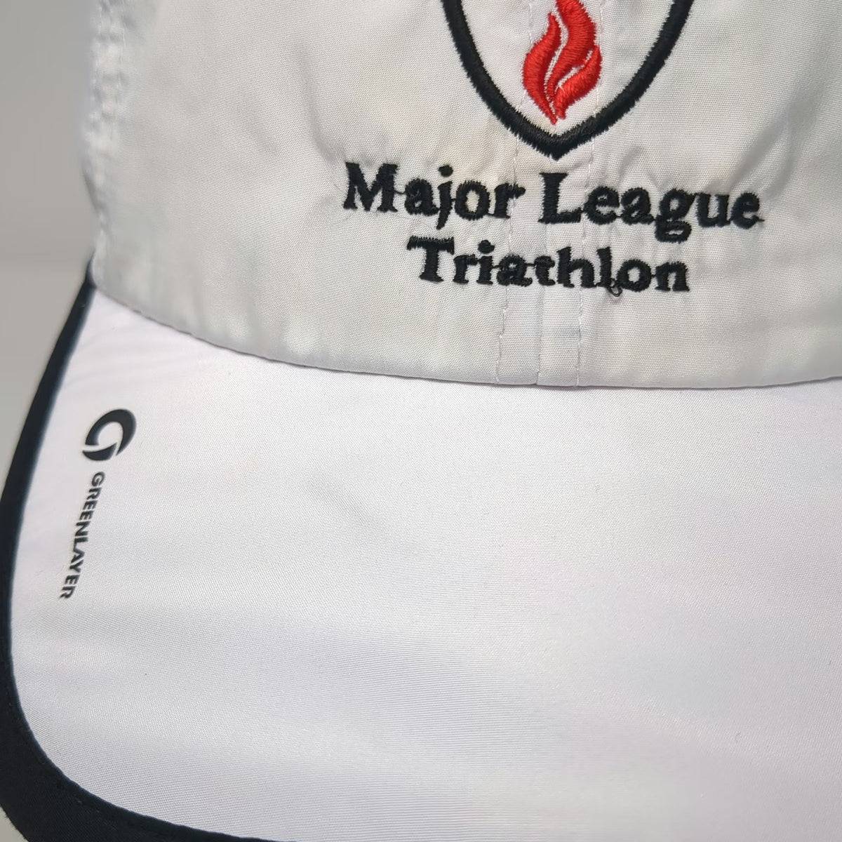 Greenlayer Major League Triathlon Hat White Baseball Cap OS Slideback Shield