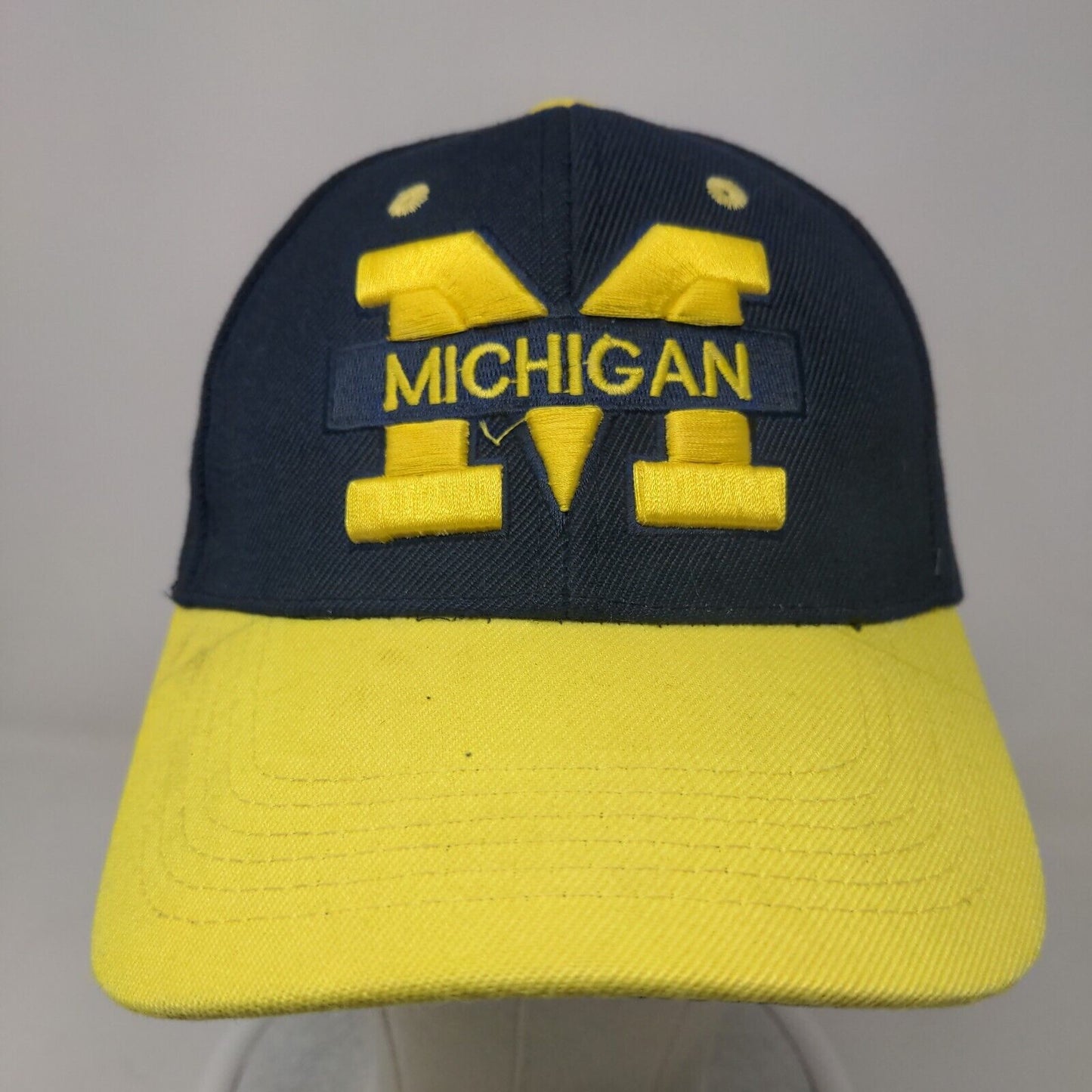 Michigan Wolverines Strapback Hat Blue Gold Embroidered Big Logo 100% Cotton