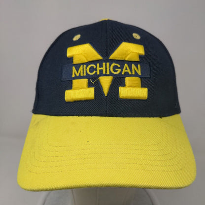 Michigan Wolverines Strapback Hat Blue Gold Embroidered Big Logo 100% Cotton