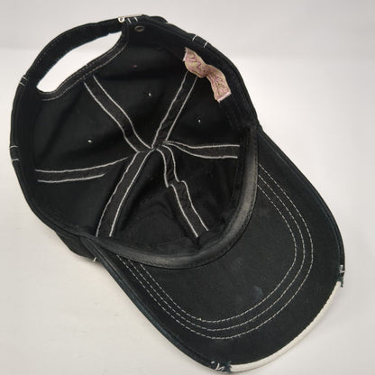 Marigold Caps Slideback Hat Black One Size Adjustable Rhinestone Distressed