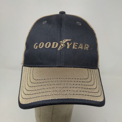 Goodyear Men's Strapback Mesh Back Hat Tan Blue Adjustable Embroidered Logo