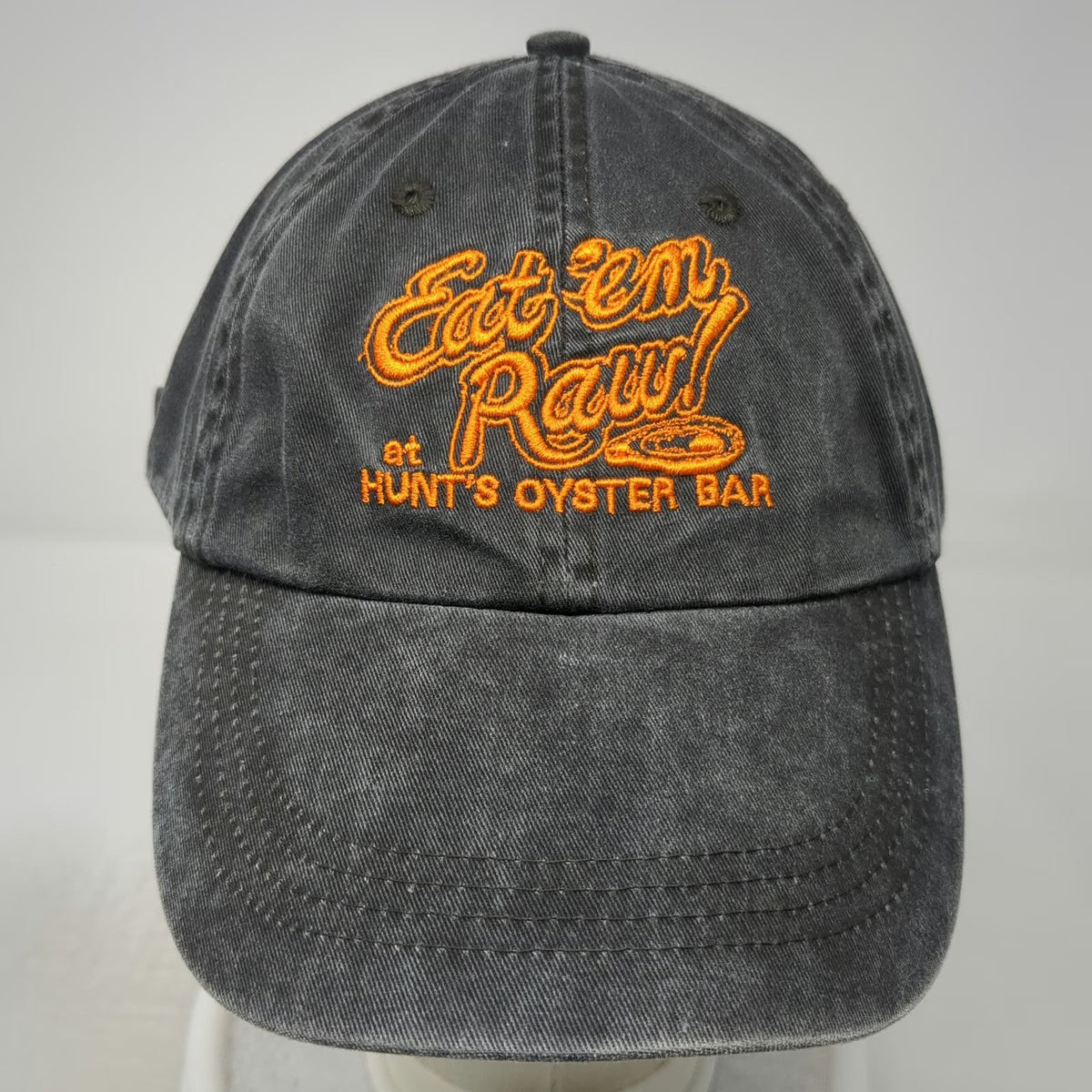 Anvil Baseball Cap Gray One Size Hunt's Oyster Bar Eat em Raw Slideback Hat