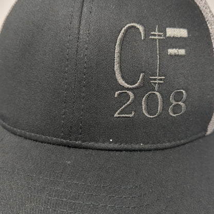 C 208 Snapback Trucker Hat Black One Size Adjustable Embroidered Mesh Back