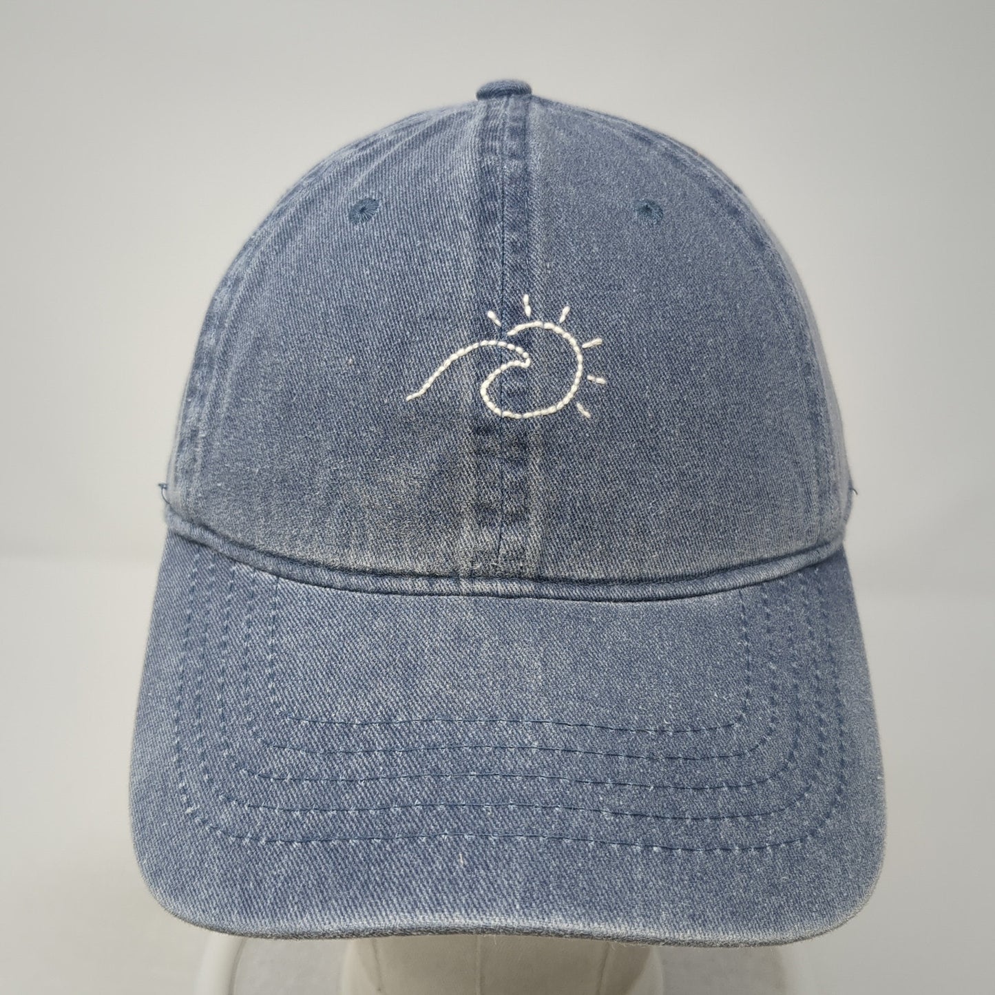 Wave Strapback Baseball Cap Blue One Size Adjustable Embroidered 6 Panel Denim