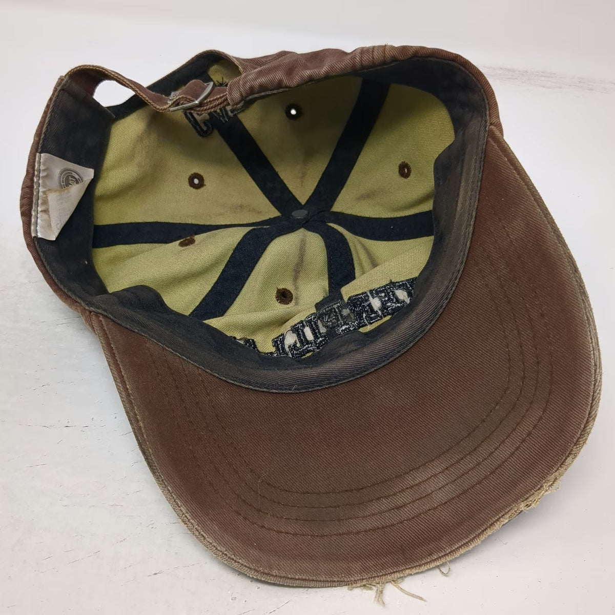 Caterpillar Baseball Cap Brown One Size Slideback Frayed Edge Dirt Slogan Hat