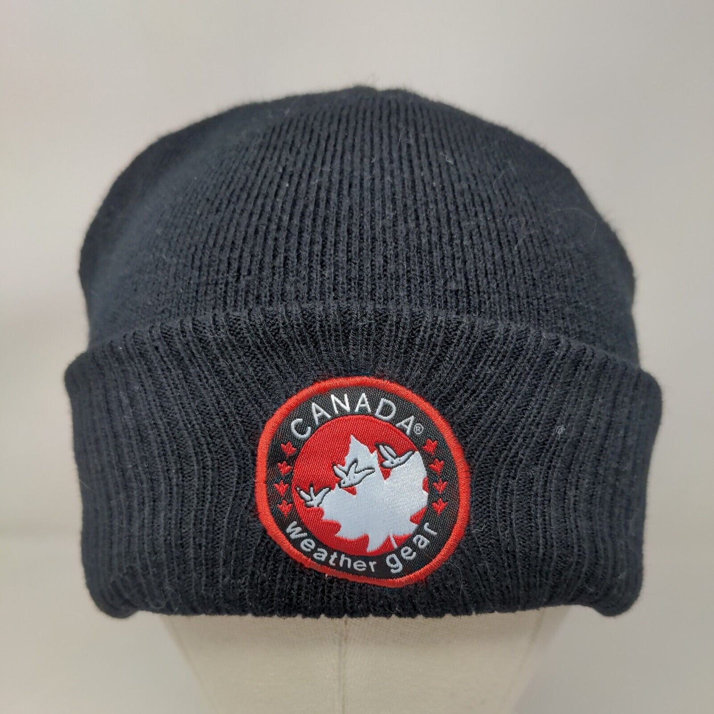 Canada Weather Gear Beanie Hat Black One Size Knitted Stretch Patriotic