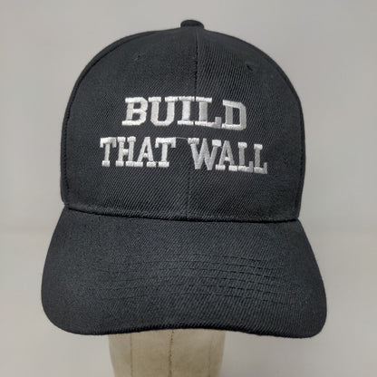 Unbranded Men's Strapback Hat Black Adjustable Embroidered Build That Wall Trump