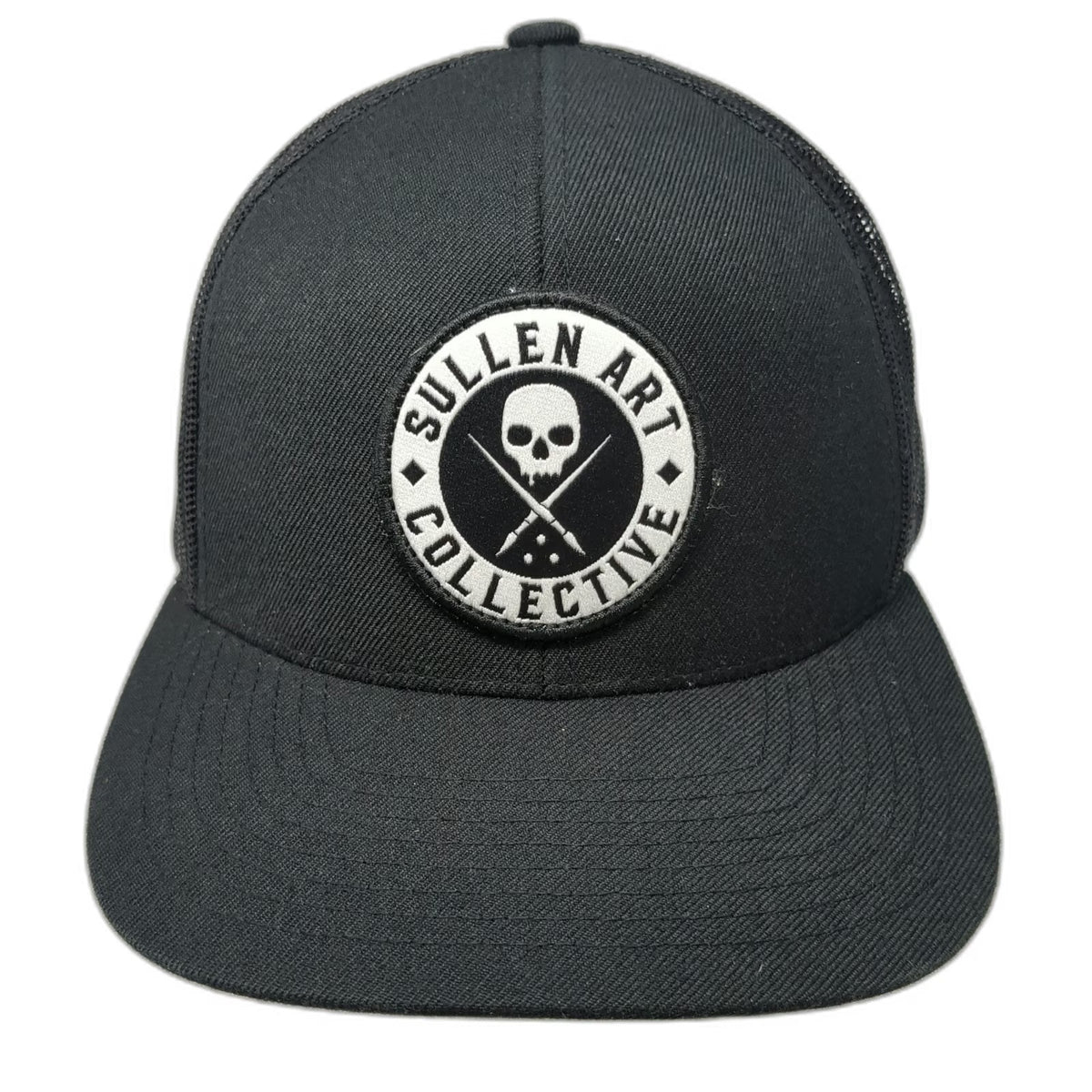 Sullen Art Collective Trucker Hat Black One Size Skull Paintbrush Mesh Snapback