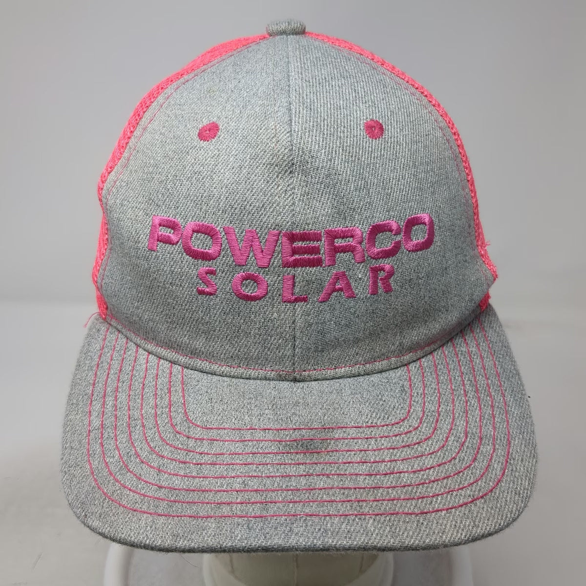 Powerco Solar Trucker Hat Gray Pink One Size Mesh Back Snapback Contrast Stitch