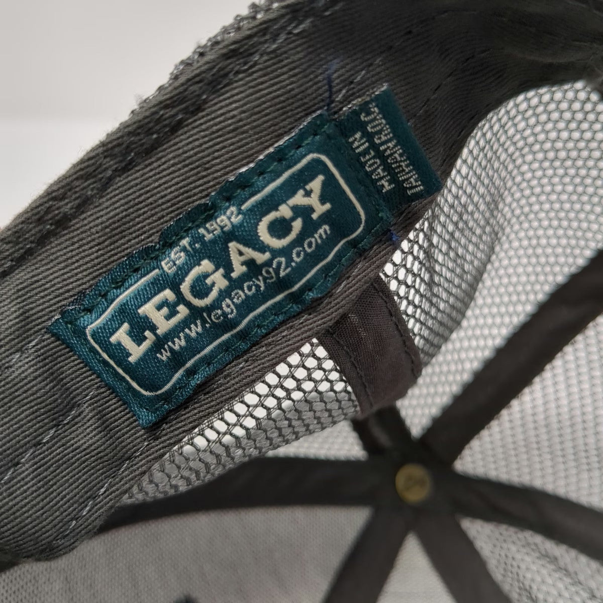 Legacy Trucker Hat Gray One Size Fallen Leaf Lake Leather Patch Mesh Snapback