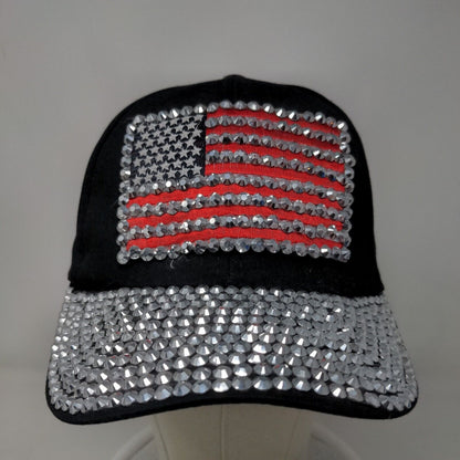 Unbranded Women's Slideback Patriotic Hat Black Rhinestones Bling Shiny