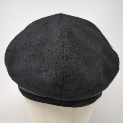 Nine West Army Cap Black One Size Wool Blend Buckle Strap Fashion Flat Top Hat