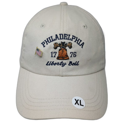 Philadelphia Liberty Bell 1776 Flag Pin Beige Baseball Cap XL Hat Cotton Strap