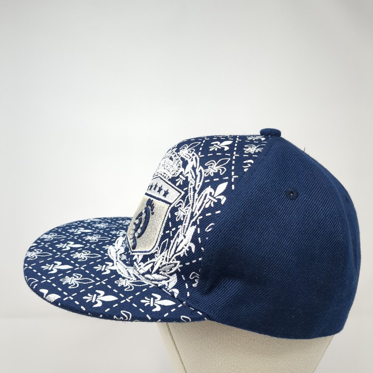 Skips Fitted Hat Blue Large Embroidered Glitter Rhinestone 6 Panel Acrylic