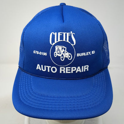 Cletes Auto Repair Burley Idaho Blue Trucker Hat One Size Mesh Snapback Foam