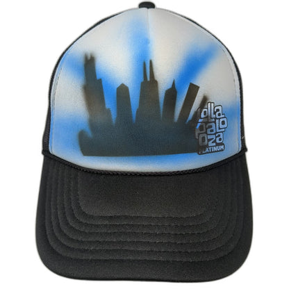 Otto Trucker Hat Black One Size Chicago Skyline Lollapalooza Platinum Mesh