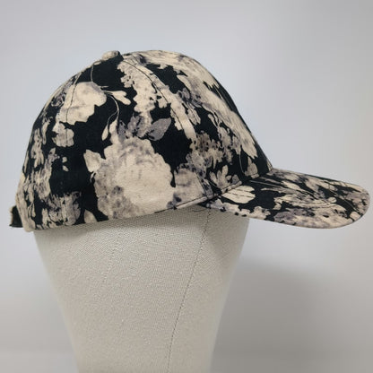 D&Y Baseball Cap Black White Floral Print One Size Adjustable Hat Cotton Strap