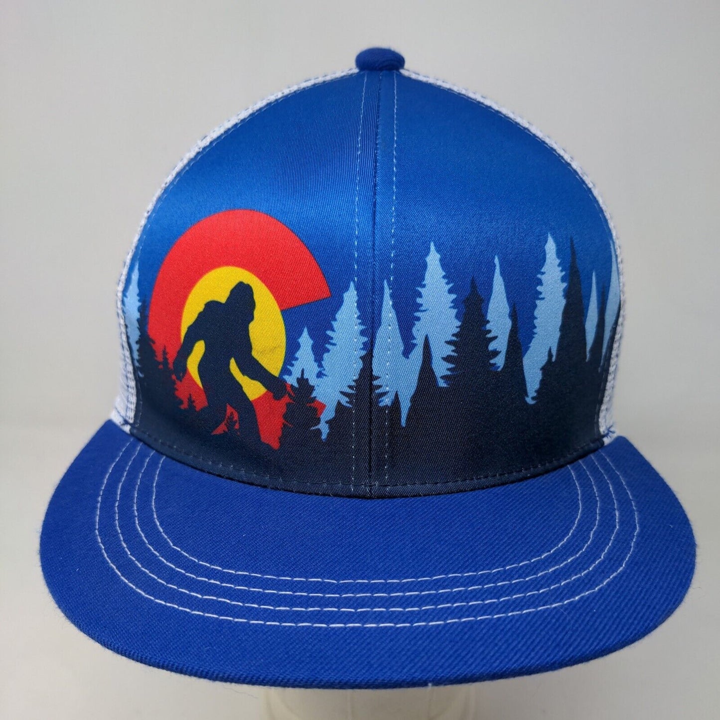 Askels Men's Snapback Mesh Back Hat Blue White Graphic Sasquatch Colorado Logo