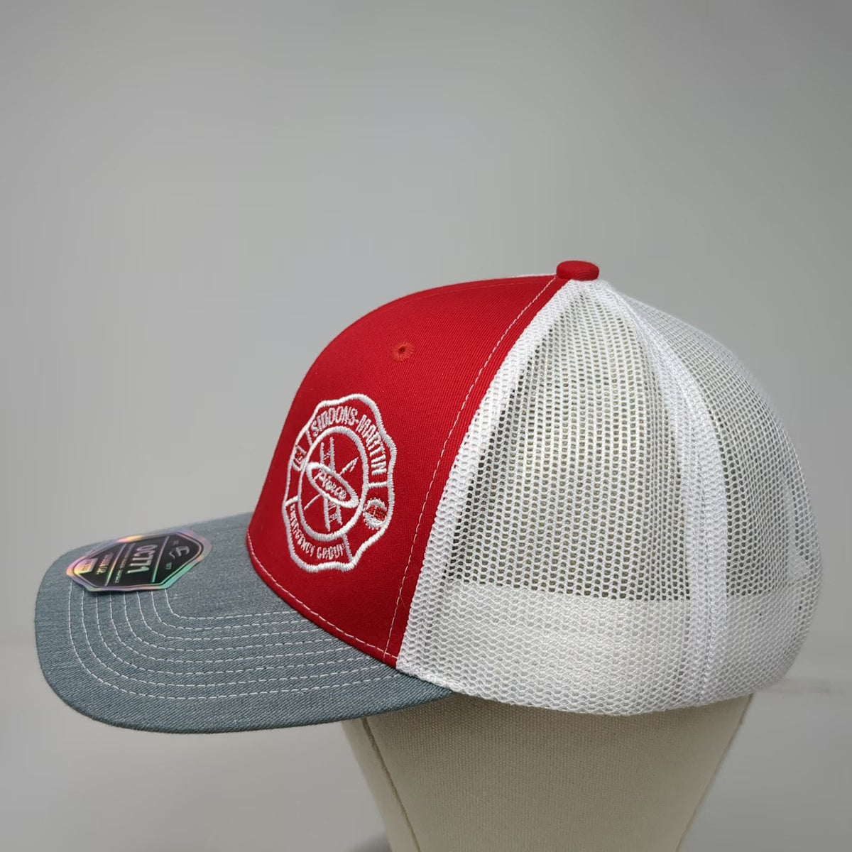 Outdoor Cap Trucker Hat Red White Gray One Size Mesh Snapback Firefighter Pierce
