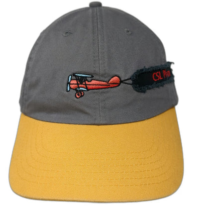 CSL Plasma Baseball Cap Gray Yellow OSFM Airplane Banner Underbill Buckle Hat