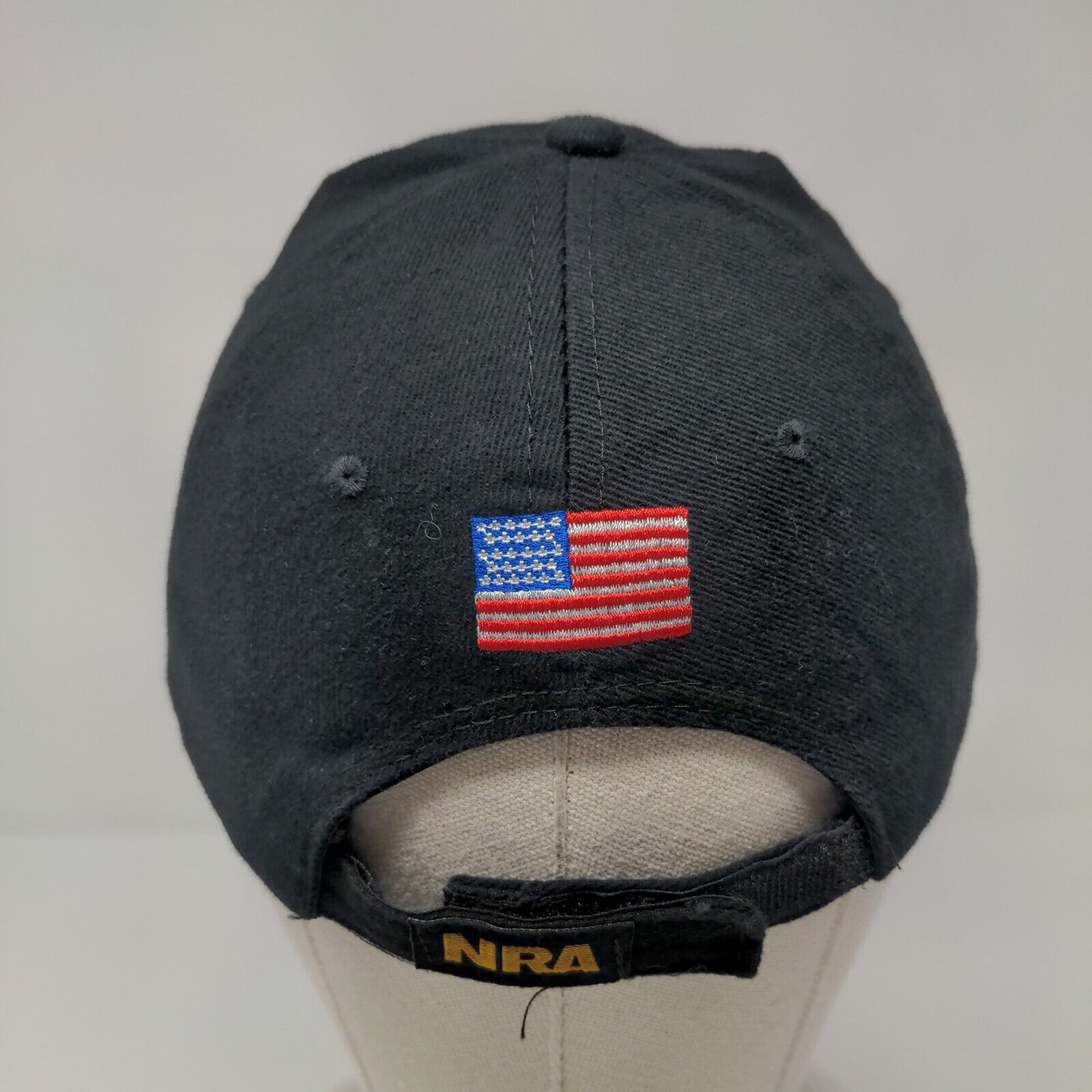 NRA Strapback Hat Black One Size Adjustable Embroidered American Flag