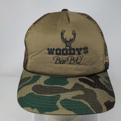 Woody's Bar BQ Snapback Trucker Hat Camouflage OSFA Adjustable Mesh Back