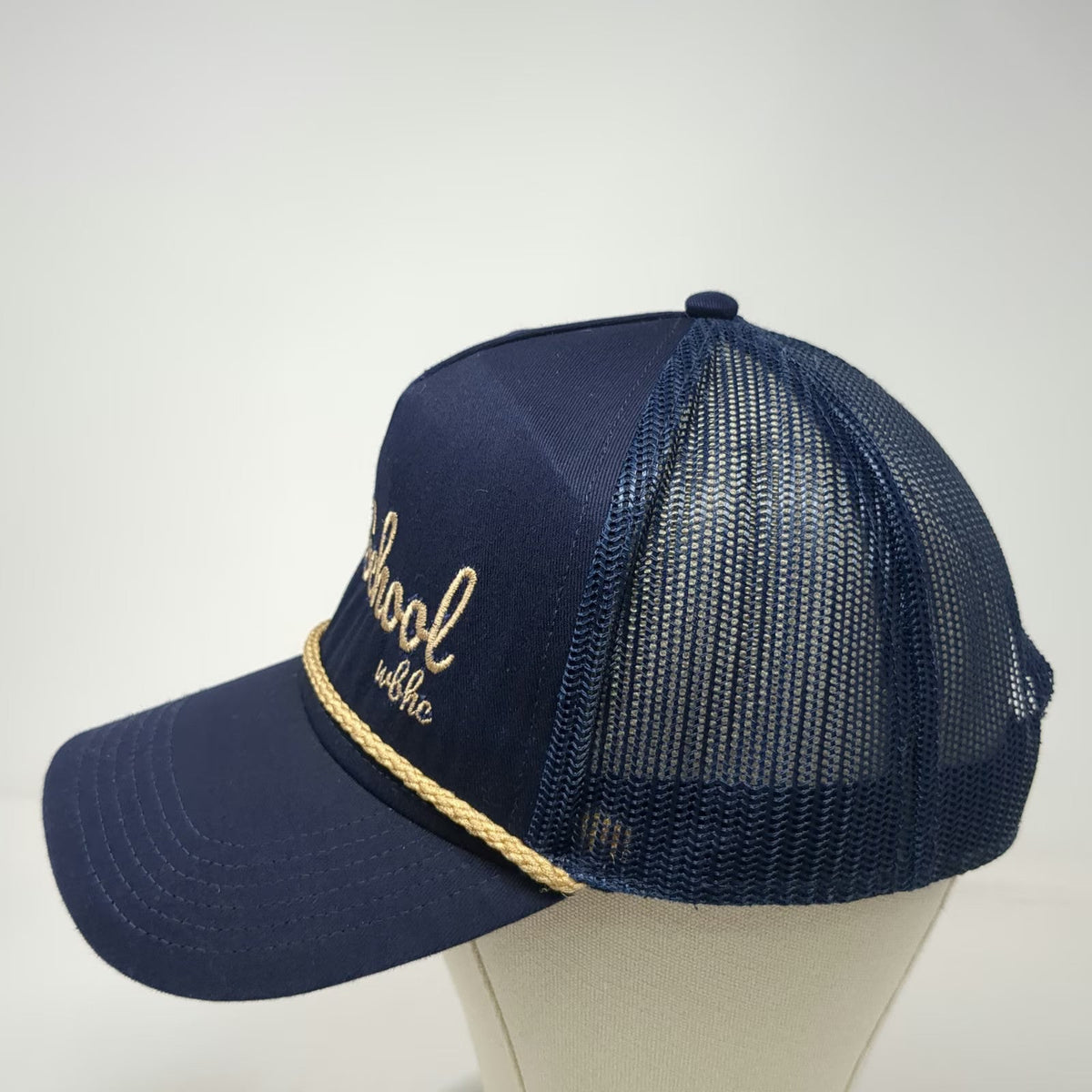 Otto Trucker Hat Blue Gold One Size Old School Embroidery Rope Mesh Back Cap