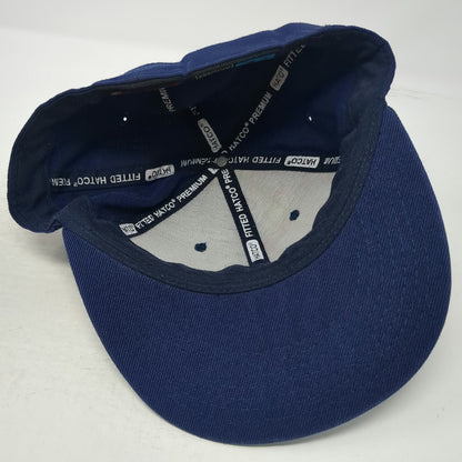 HATCO Baseball Cap Blue 7 3/8 Flat Bill Structured Acrylic Fitted Blank Hat