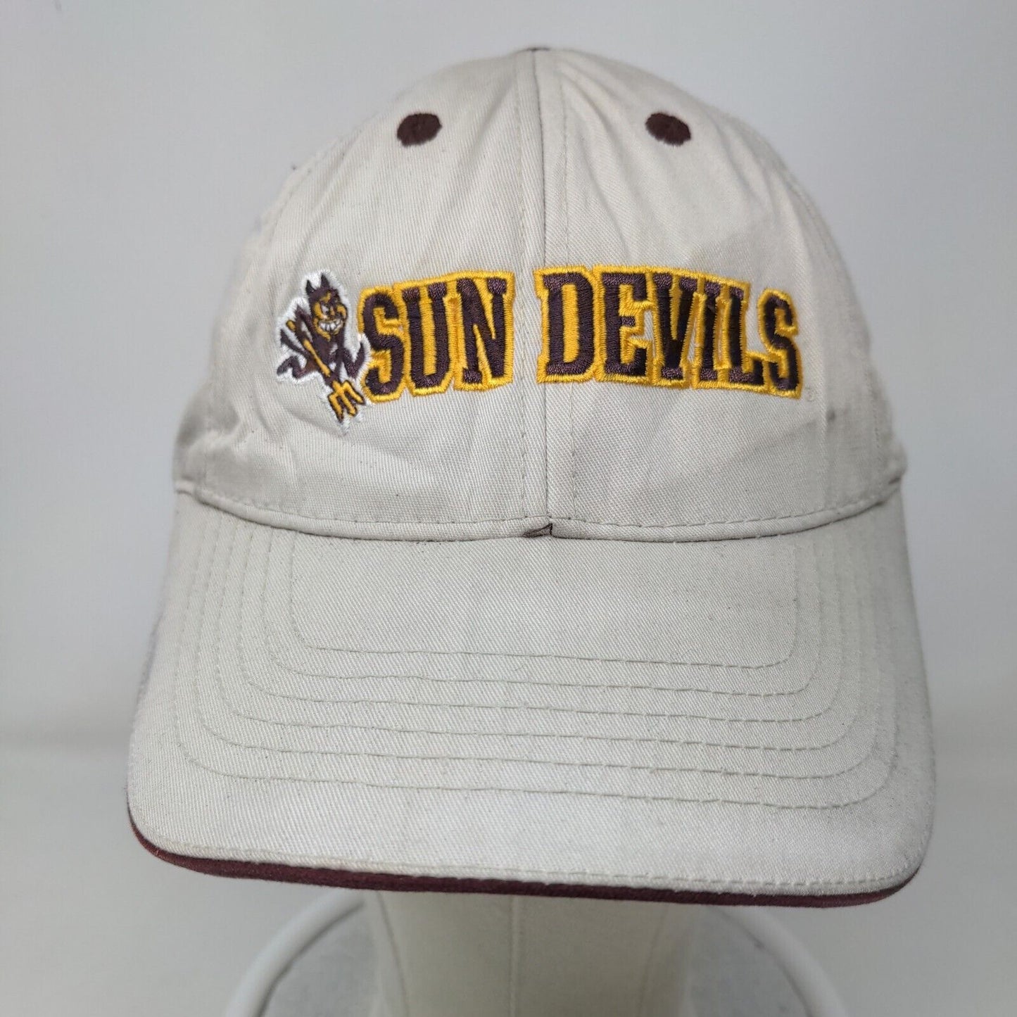 Captivating HeadGear Men's Strapback Hat Tan ASU Sun Devils Embroidered Logo